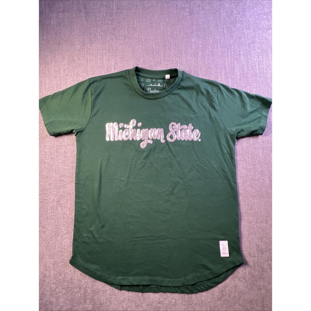PressBox Michigan State T Shirt Women's L Green Embroidered Short Sleeve Summer